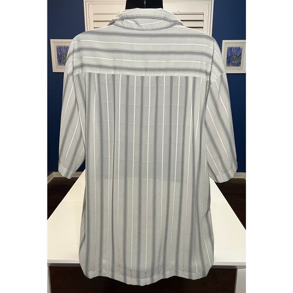 Metafuori New York 3XL Mens Shirt Gray Stripe Button Up Short Sleeve Poly Retro - Picture 2 of 11